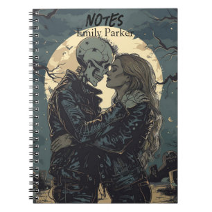 Cuaderno Personalizado gótica romántica de un esqueleto y m