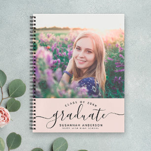 Cuaderno Personalizado Graduación Moderna Rubor Script Phot