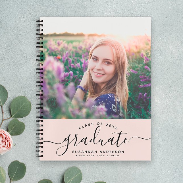 Cuaderno Personalizado Graduación Moderna Rubor Script Phot (Subido por el creador)