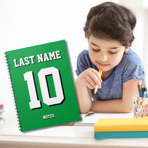Cuaderno Personalizado Green Apellido Sports Número de Jers