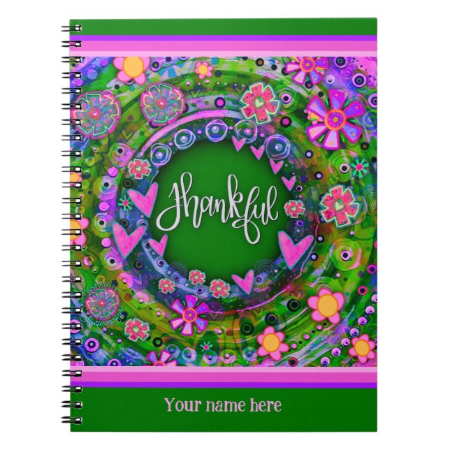 Cuaderno Personalizado Green Floral Hearts Agradecidos Colo (Frente)