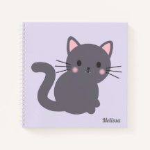 Cuaderno Personalizado Gris Kawaii Gato Morado