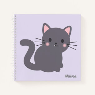 Cuaderno Personalizado Gris Kawaii Gato Morado