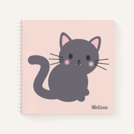 Cuaderno Personalizado Gris Kawaii Gato Rosa