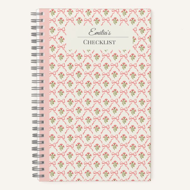 Cuaderno Personalizado hermoso clásico botánico rosa (Anverso)