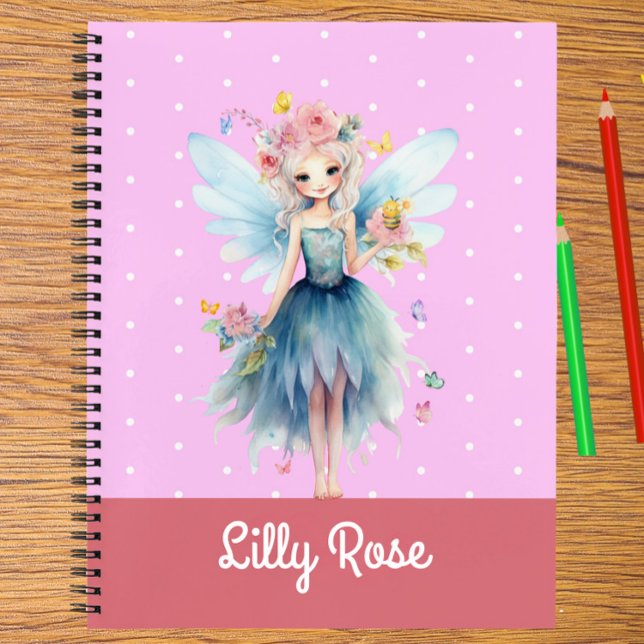 Cuaderno Personalizado Historia Dibujo Escrito Ros (Forest Fairy Pink and Blue Personalized Kids Notebook – Magical Write & Draw Journal)