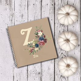 Cuaderno Personalizado inicial del monograma de floral rúst