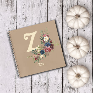 Cuaderno Personalizado inicial del monograma de floral rúst