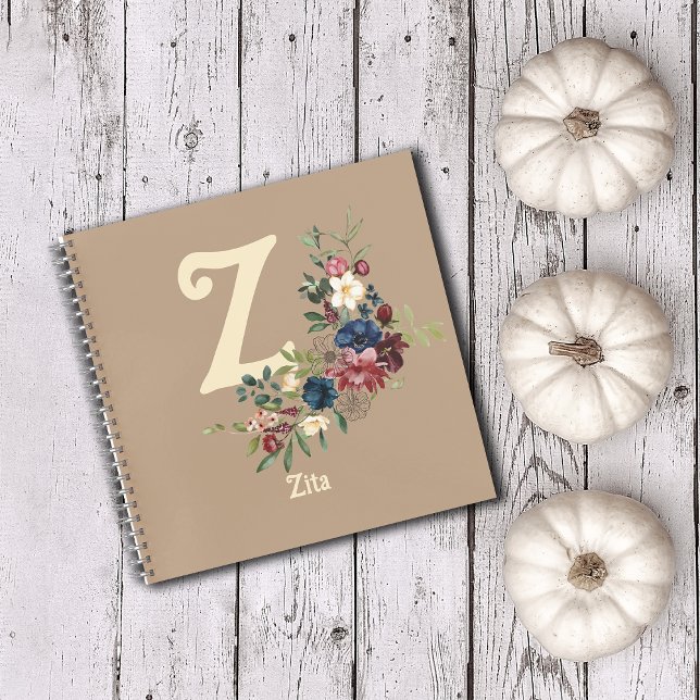 Cuaderno Personalizado inicial del monograma de floral rúst (Subido por el creador)