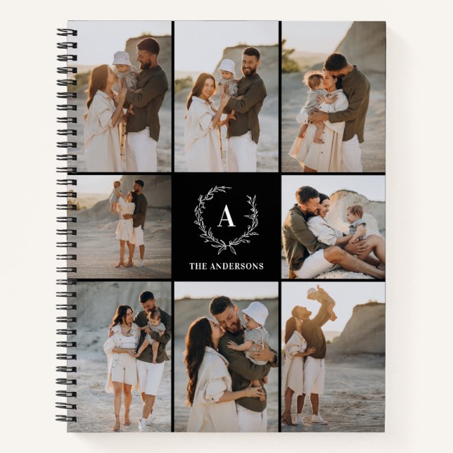 Cuaderno Personalizado Iniciales Elegante collage de fotos  (Anverso)