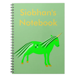 Cuaderno Personalizado irlandés verde y unicornio de oro
