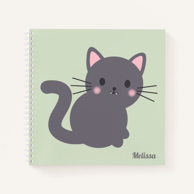 Cuaderno Personalizado Kawaii Gato Gris Sage (Anverso)