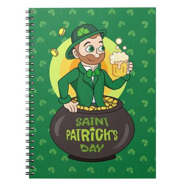 Cuaderno Personalizado leprechaun en una olla de oro sosten (Frente)