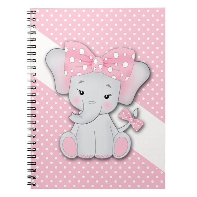Cuaderno Personalizado lindo elefante bebé en una polka bla (Frente)
