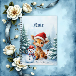 Cuaderno Personalizado lindo Giraffe con Santa Hat y Snowma