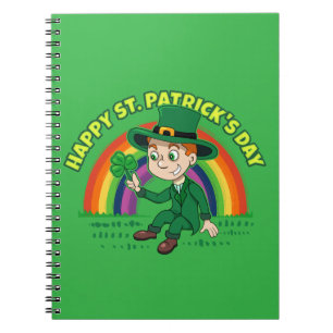 Cuaderno Personalizado lindo leprechaun con shamrock y arco
