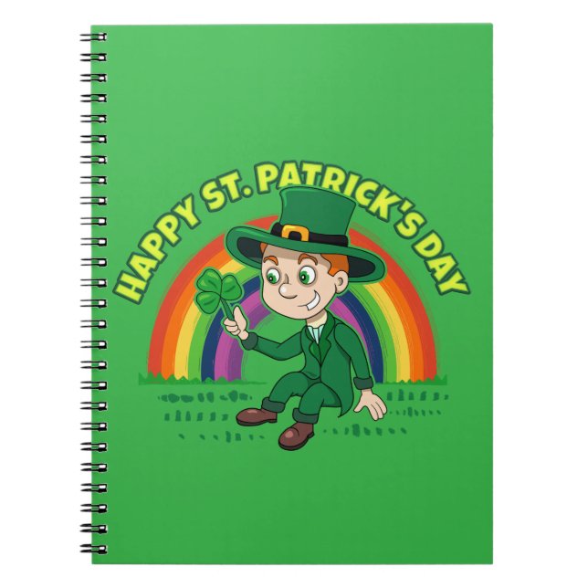 Cuaderno Personalizado lindo leprechaun con shamrock y arco (Frente)