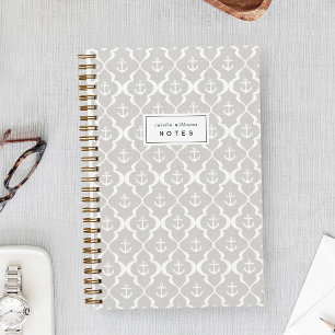 Cuaderno Personalizado Lino Beige Ancla Ogee