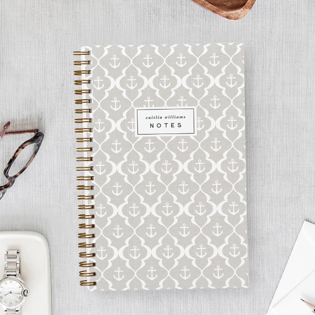 Cuaderno Personalizado Lino Beige Ancla Ogee (Subido por el creador)