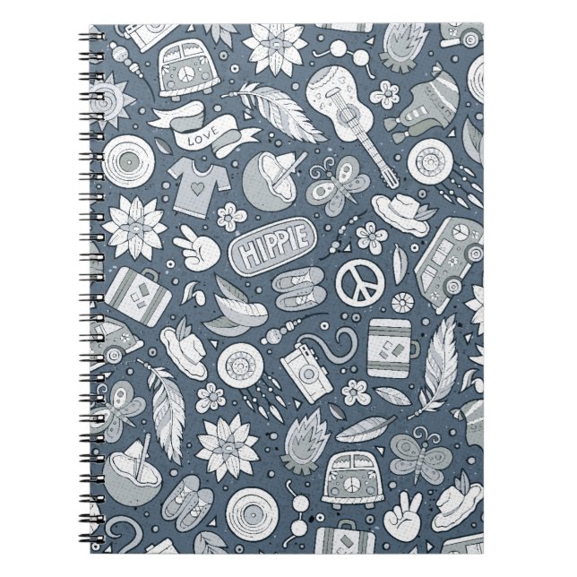 Cuaderno Personalizado manual de doodles hippie sin fisuras (Frente)