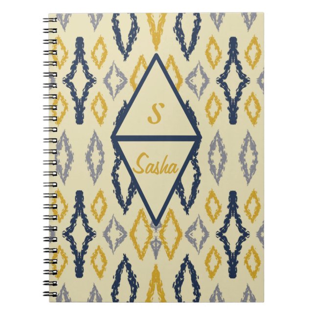 Cuaderno Personalizado marroquí Ikat Blue Yellow (Frente)