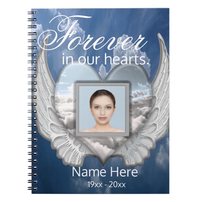 Cuaderno Personalizado Memorial Angel Wings Heart Add Photo (Frente)