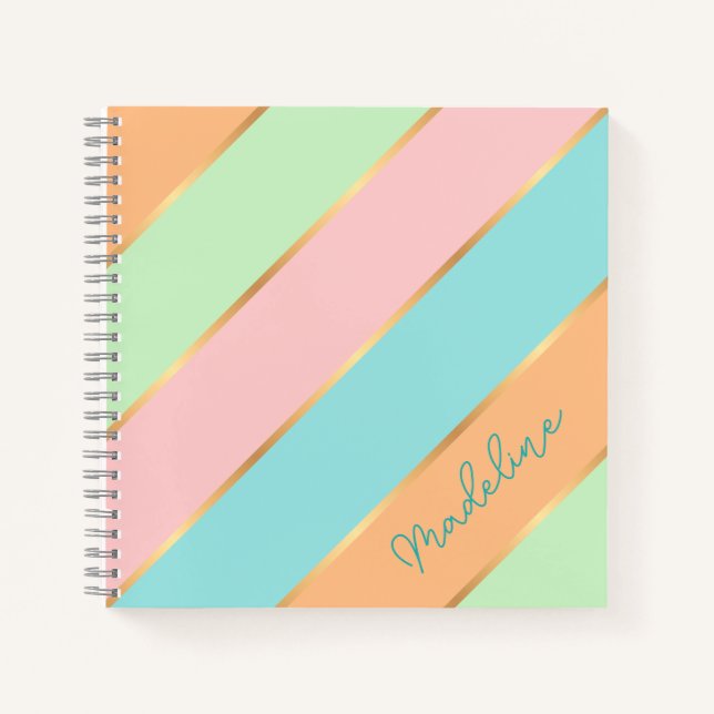 Cuaderno Personalizado Mint Green Turquoise Blue Pink Gold  (Anverso)
