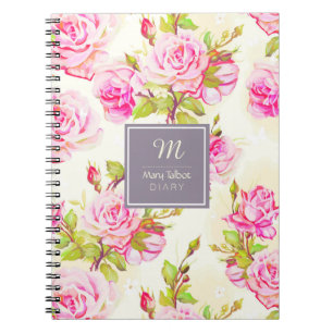 Cuaderno Personalizado Modelo floral Antiguo Rosa Monograma