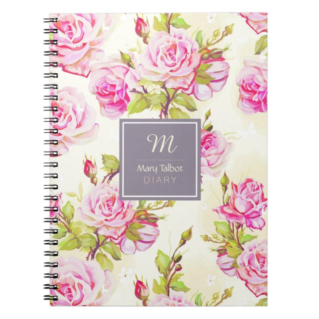 Cuaderno Personalizado Modelo floral Antiguo Rosa Monograma (Frente)