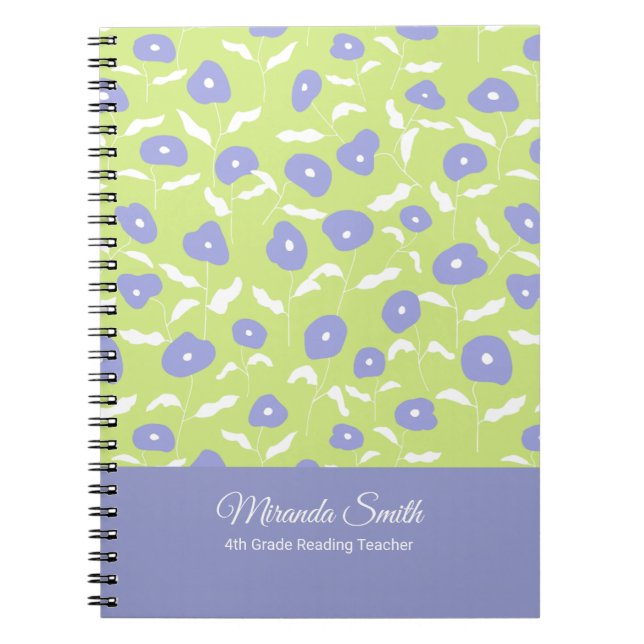 Cuaderno Personalizado Moderno de Flores Azules y  (Frente)