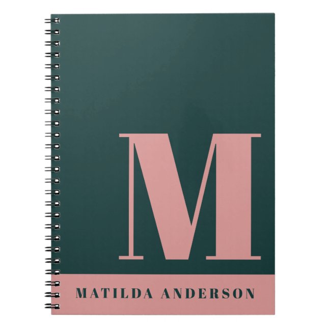 Cuaderno Personalizado moderno de monograma rosa y verde os (Frente)