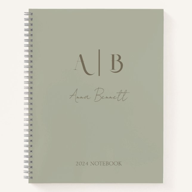 Cuaderno Personalizado moderno Monograma Nombre Dusty Sage (Anverso)