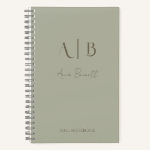 Cuaderno Personalizado moderno Monograma Nombre Dusty Sage