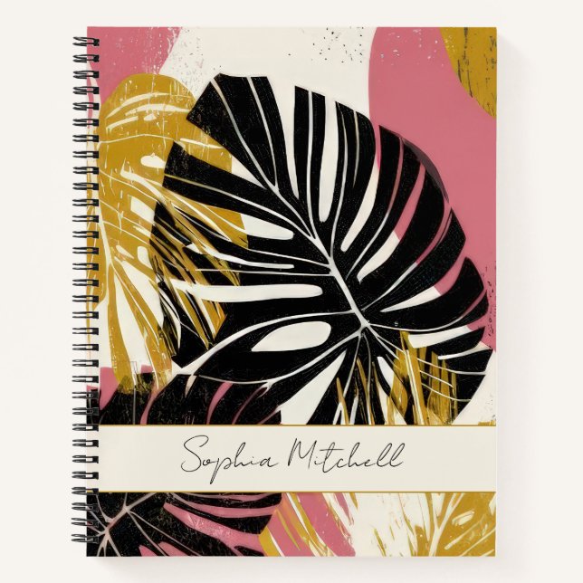 Cuaderno Personalizado Moderno Tropical Boho Monstera (Anverso)