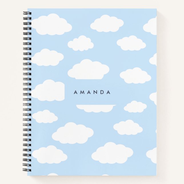 Cuaderno Personalizado Monograma Cute Girly Blue Cloud Rega (Anverso)