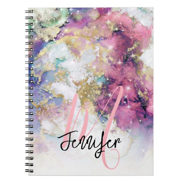 Cuaderno Personalizado Monograma del espacio de galaxia púr (Frente)