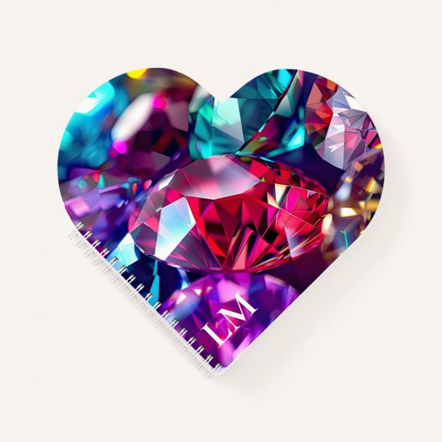 Cuaderno Personalizado Monograma Gemstones Forma de corazón (Anverso)