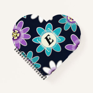 Cuaderno Personalizado Monograma Patrón de flor de pasión F