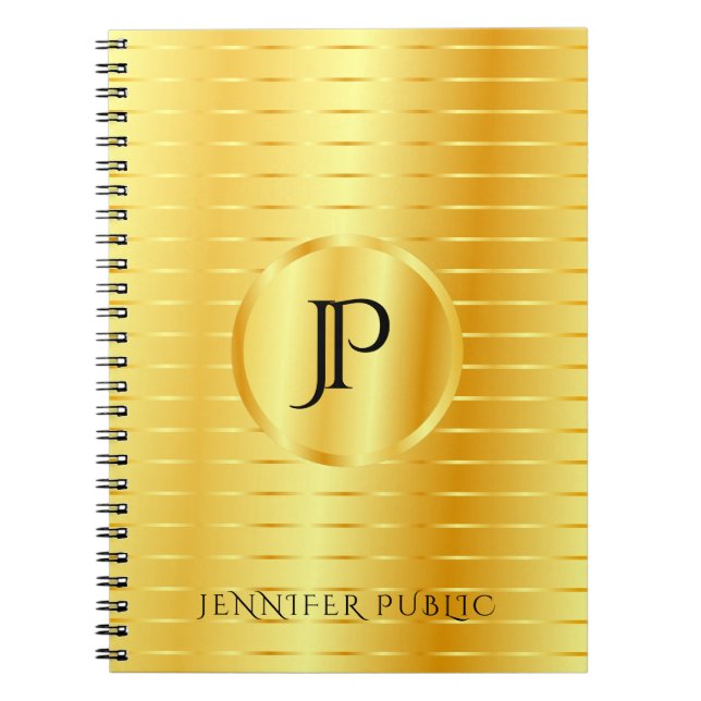 Cuaderno Personalizado Monograma Plantilla Faux Gold Metall (Frente)