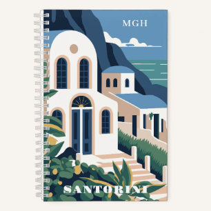 Cuaderno Personalizado Monograma y texto Santorini Grecia