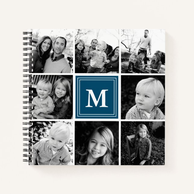 Cuaderno Personalizado Monogramado Azul de la Marina Collag (Anverso)