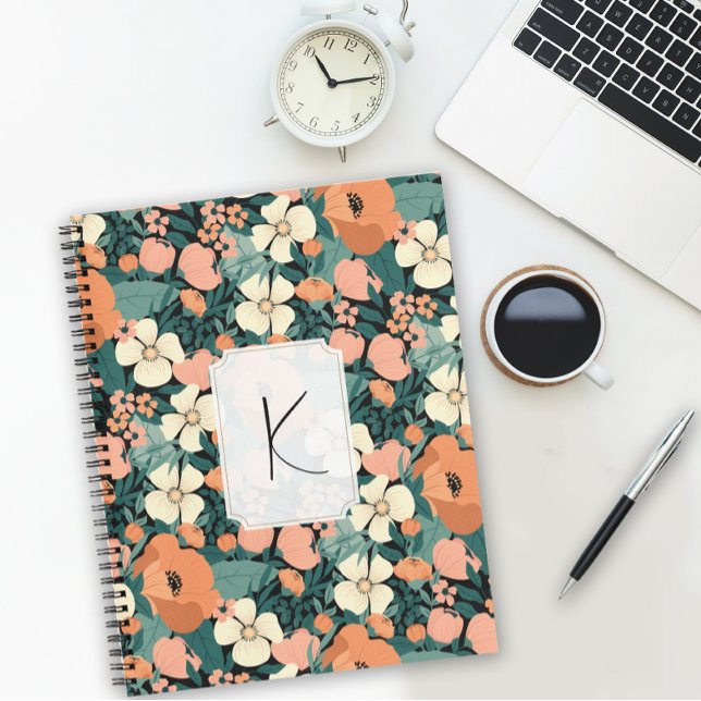 Cuaderno Personalizado Monogrammed Floral (Personalize the monogram on this pretty floral notebook with just a few clicks.)