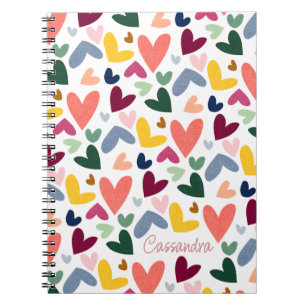 Cuaderno Personalizado Naranja Mint Green Pink Blue Hearts 