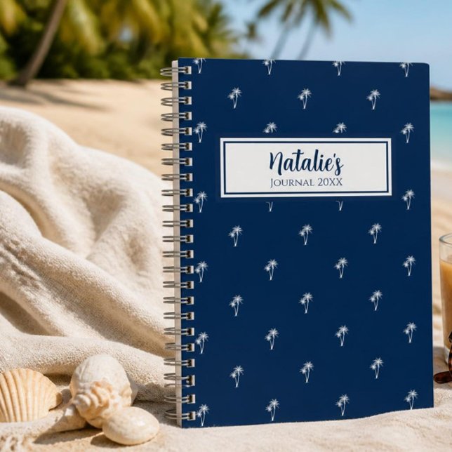 Cuaderno Personalizado Navy Palmeras (Palm trees journal)