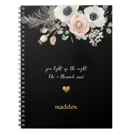 Cuaderno Personalizado negro y floral rosa
