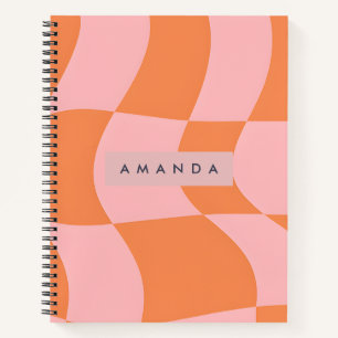 Cuaderno Personalizado Ondulado Retro Naranja y Rosa a Cuad
