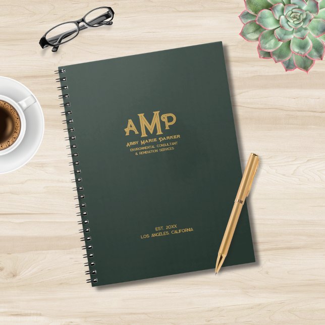 Cuaderno Personalizado Oro Verde 3 Letra Monograma logotipo (Subido por el creador)