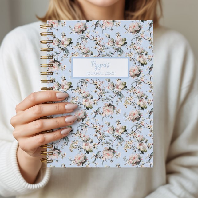 Cuaderno Personalizado Pájaro en Flor Azul (Bird in Blossom Blue notebook)