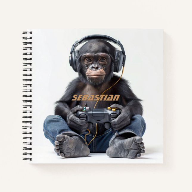 Cuaderno Personalizado para Niños Chimpancé Gamer (Anverso)
