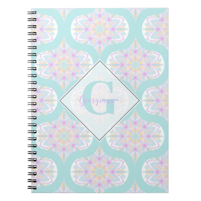 Cuaderno Personalizado Pastel Floral de arcoiris Mandala Mi (Frente)